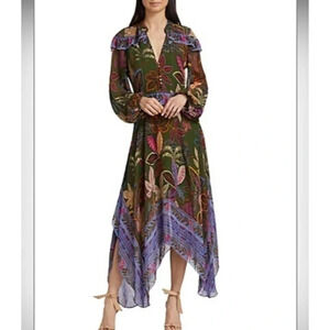 FARM RIO Dress. Wild Jungle Green Midi Dress, Size Small, New